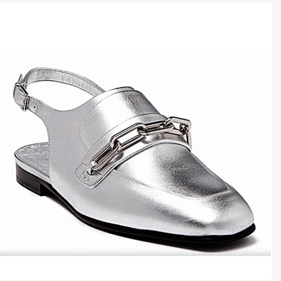 BURBERRY Cheltown Metallic-Leather Slingback Loafers - Picture 1 of 11